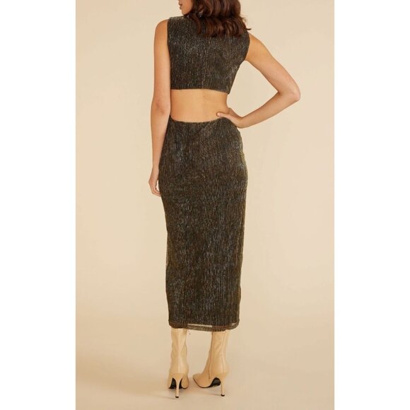NWOT MINKPINK Emory Cut-out Ribbed Midi Dress Metal Black Gold Size XL - Picture 6 of 15